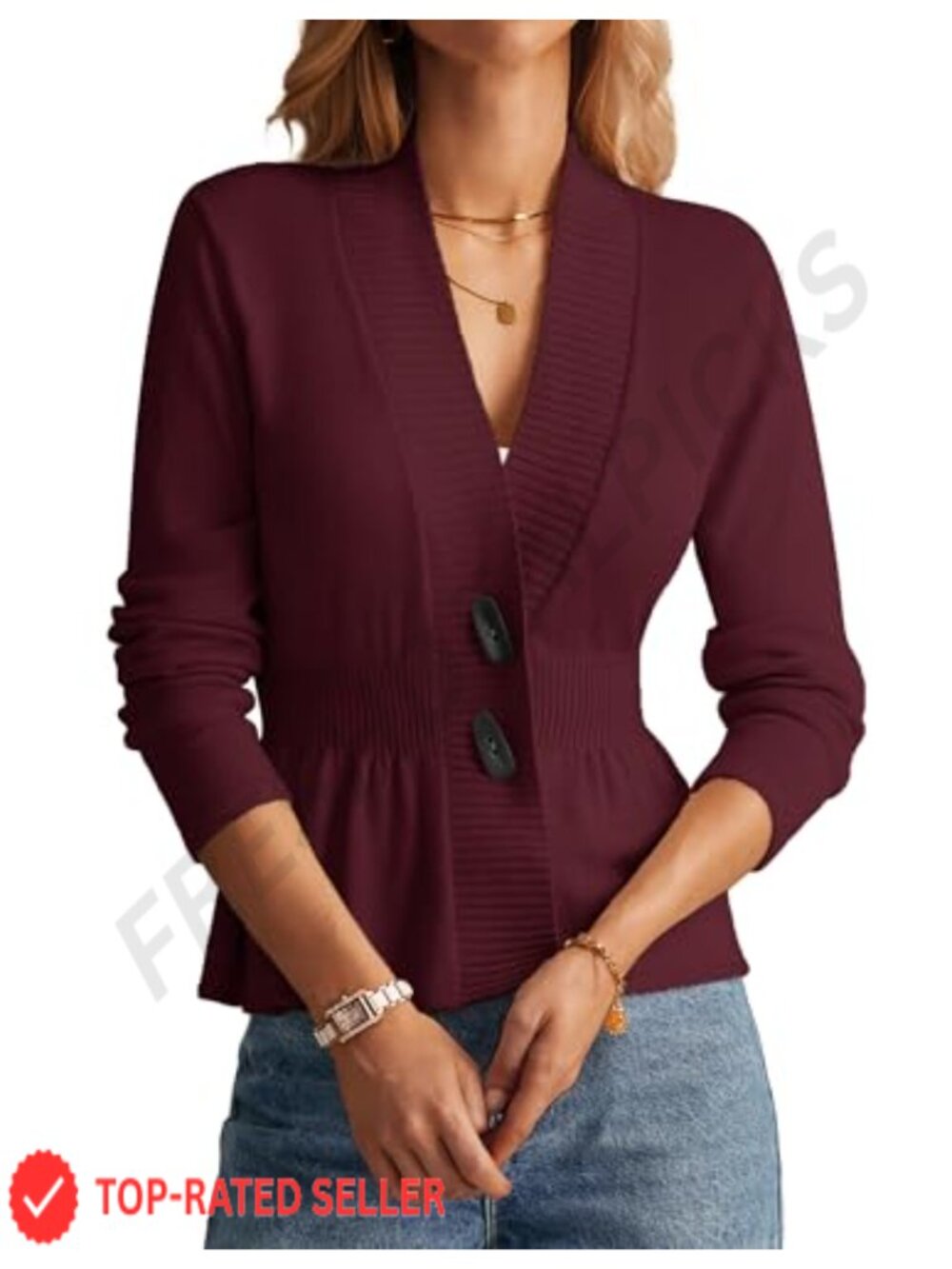 Women's Button Down Lightweight Cardigan Open Front Crochet Knit Peplum Sweater